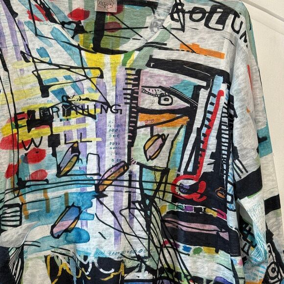 ET Lois Blouse Art To Wear Colorful 3/4 Sleeve Abstract, Size Medium - Picture 3 of 10